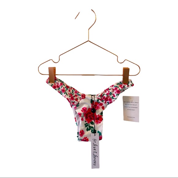 NWT For Love and Lemons Floral Carnation Bikini Swim Bottoms Pink + Green XXS - Picture 4 of 6